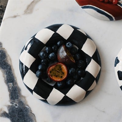 Siyah Beyaz Dama Desenli Stoneware Sunum Tabağı