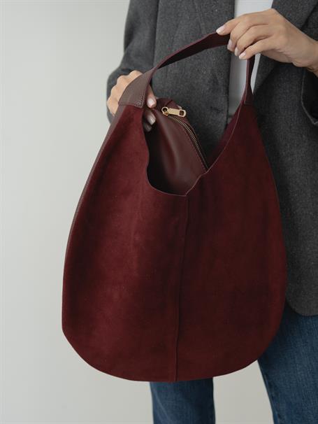 0065 Bordo Hakiki Süet Kadın Çanta