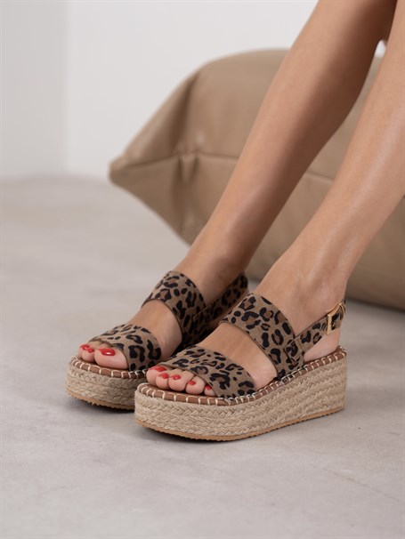 Atlanta Leopar Hakiki Deri Kadın Sandalet