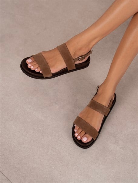 Bevis Camel Süet Hakiki Deri Kadın Sandalet