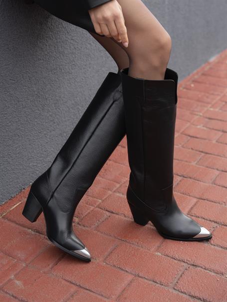 Bradley Siyah Hakiki Deri  Çizme