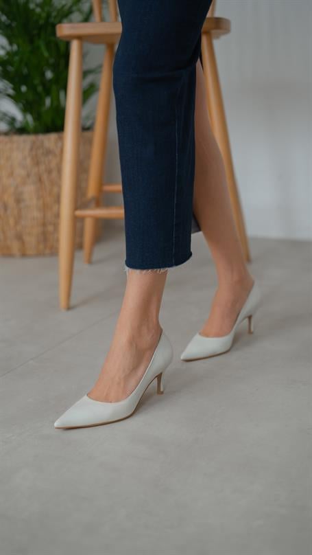 Brant Ekru Hakiki Deri Kadın Stiletto
