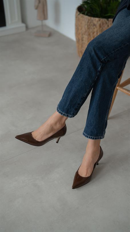 Brant Kahve Rugan Hakiki Deri Kadın Stiletto
