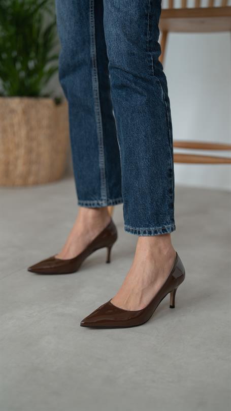 Brant Kahve Rugan Hakiki Deri Kadın Stiletto