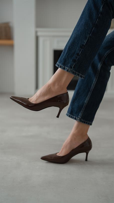Brant Kahve Rugan Hakiki Deri Kadın Stiletto