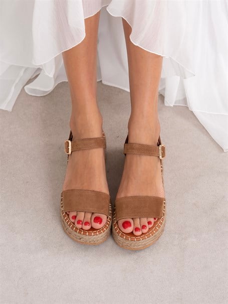 Eva Camel Süet Hakiki Deri Kadın Sandalet