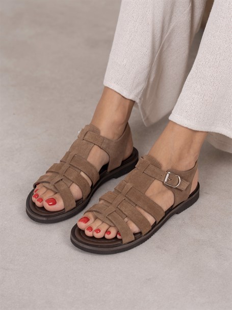 Flick Camel Süet Hakiki Deri Kadın Sandalet