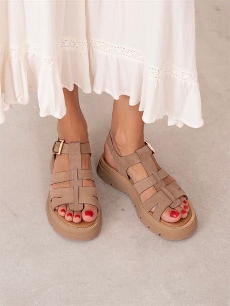 Giulia Camel Süet Hakiki Deri Kadın Sandalet