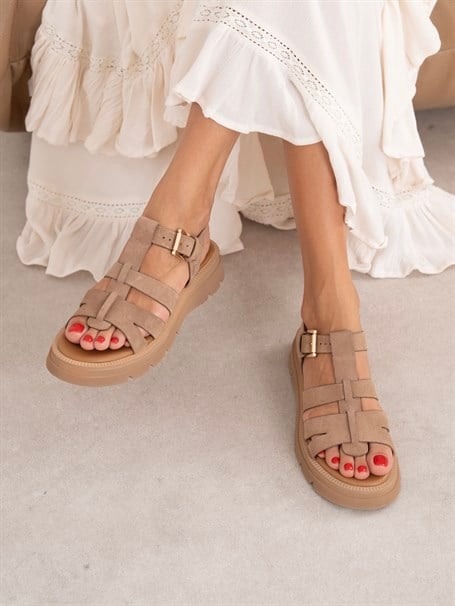 Giulia Camel Süet Hakiki Deri Kadın Sandalet