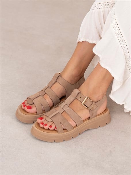 Giulia Camel Süet Hakiki Deri Kadın Sandalet