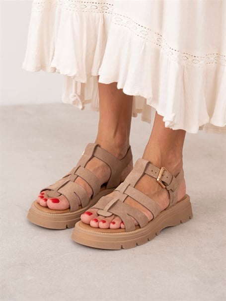 Giulia Camel Süet Hakiki Deri Kadın Sandalet