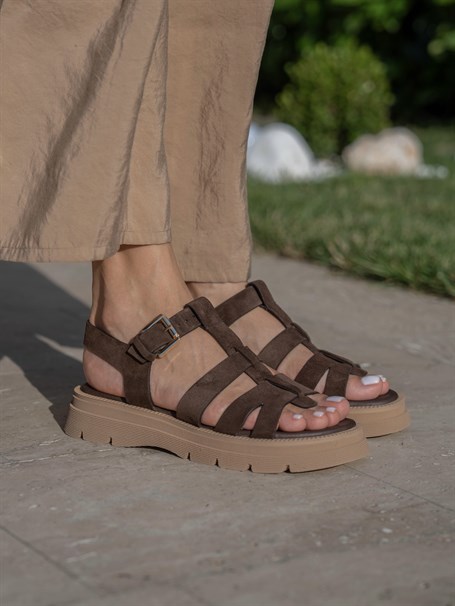 Giulia Kahve Süet Hakiki Deri Kadın Sandalet
