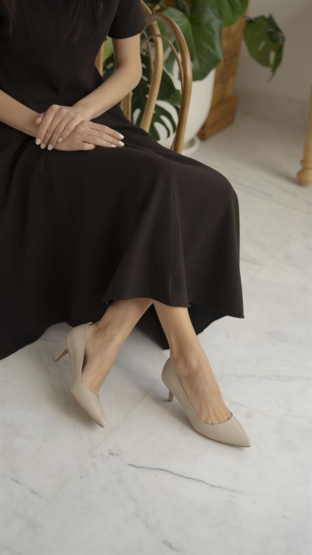 Nell Bej Deri Hakiki Deri Kadın Stiletto