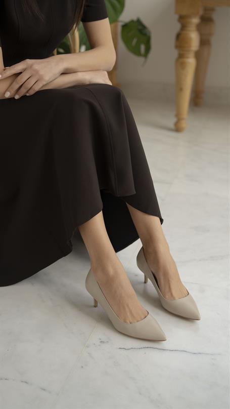 Nell Bej Deri Hakiki Deri Kadın Stiletto