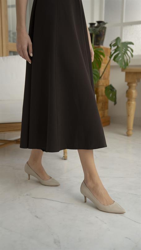 Nell Bej Deri Hakiki Deri Kadın Stiletto