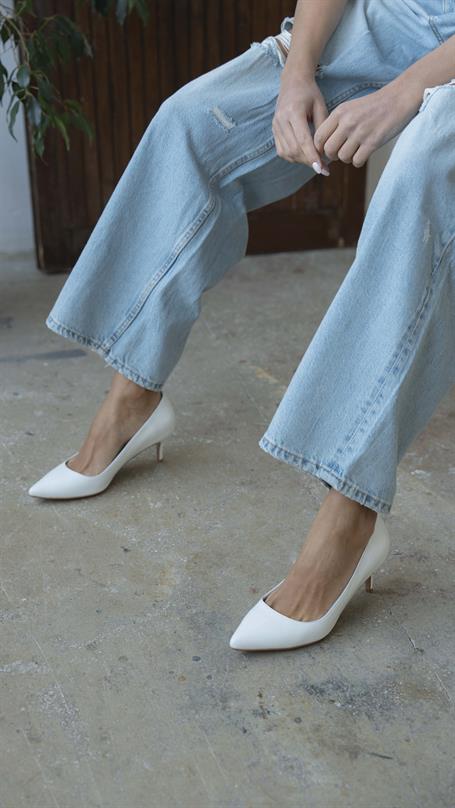 Nell Beyaz Deri Hakiki Deri Kadın Stiletto