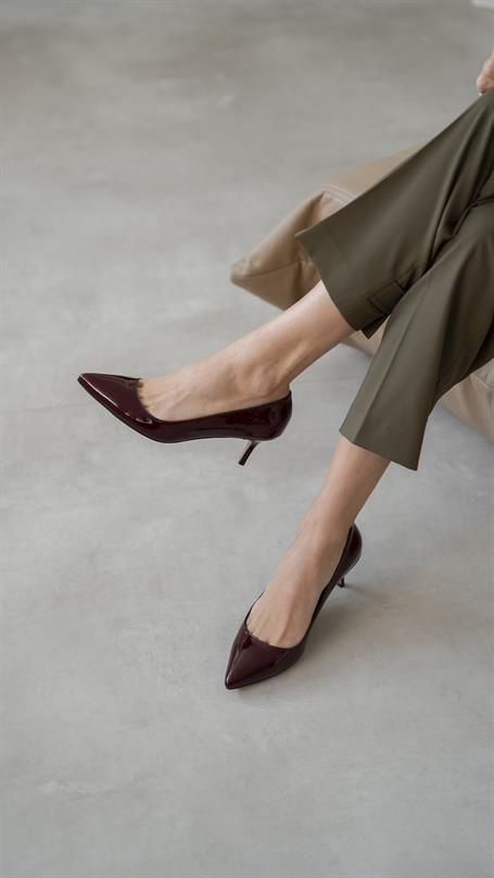 Nell Bordo Rugan Hakiki Deri Kadın Stiletto