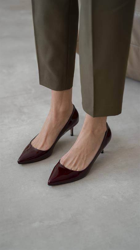 Nell Bordo Rugan Hakiki Deri Kadın Stiletto