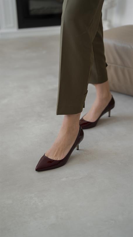 Nell Bordo Rugan Hakiki Deri Kadın Stiletto