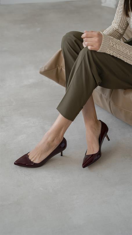 Nell Bordo Rugan Hakiki Deri Kadın Stiletto