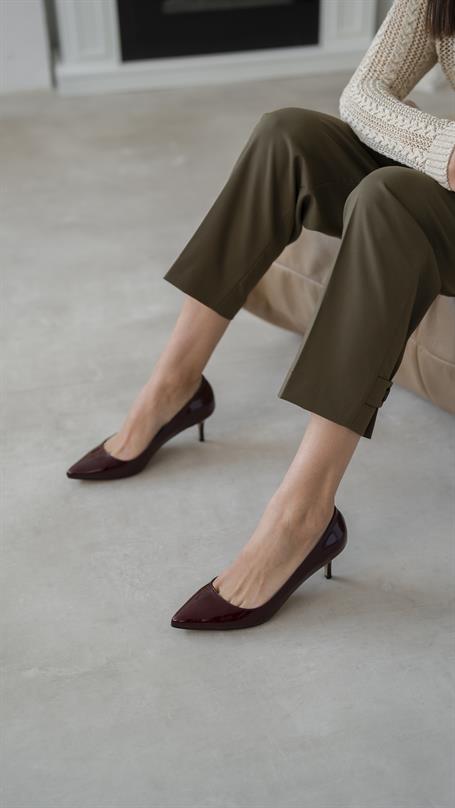 Nell Bordo Rugan Hakiki Deri Kadın Stiletto