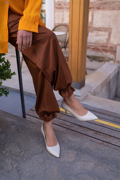 Nell Ekru Deri Hakiki Deri Kadın Stiletto