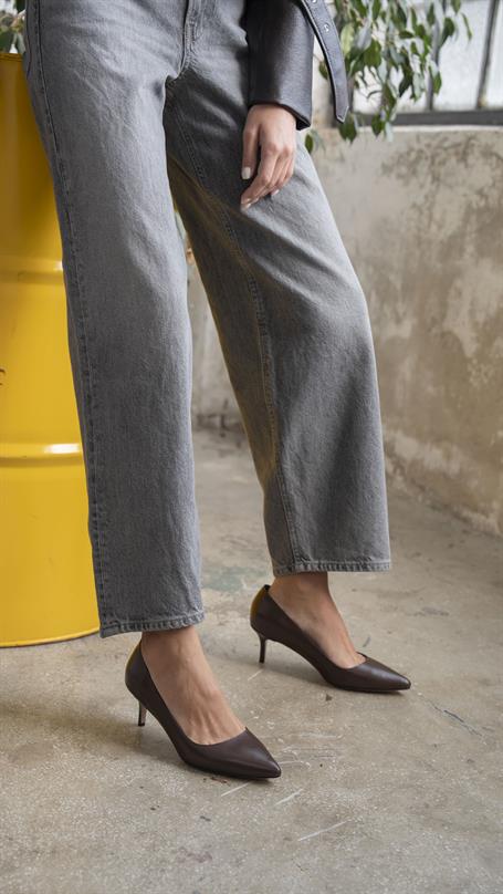 Nell Kahve Deri Hakiki Deri Kadın Stiletto