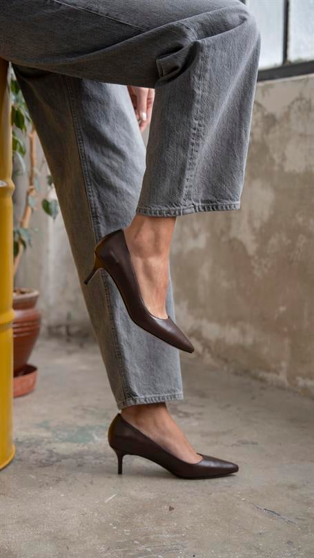 Nell Kahve Deri Hakiki Deri Kadın Stiletto