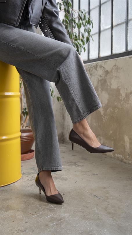 Nell Kahve Deri Hakiki Deri Kadın Stiletto