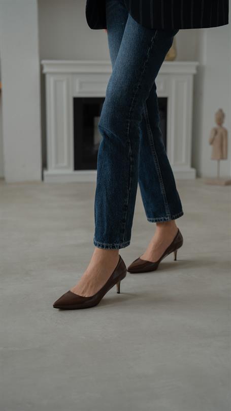 Nell Kahve Rugan Hakiki Deri Kadın Stiletto