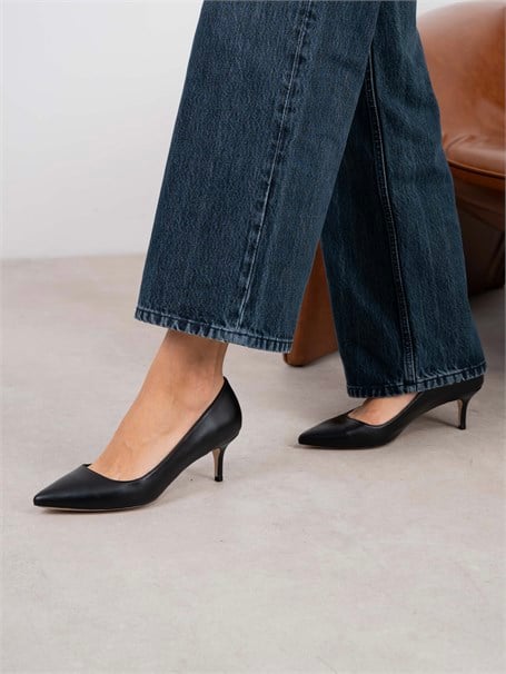 Nell Siyah Deri Hakiki Deri Kadın Stiletto