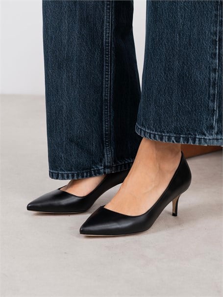 Nell Siyah Deri Hakiki Deri Kadın Stiletto