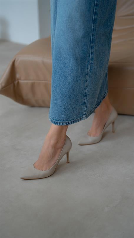 Pael Bej Deri Hakiki Deri Kadın Stiletto