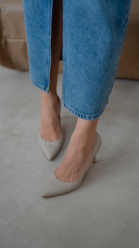 Pael Bej Deri Hakiki Deri Kadın Stiletto