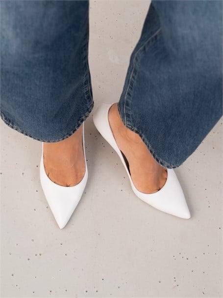 Pael Beyaz Deri Hakiki Deri Kadın Stiletto