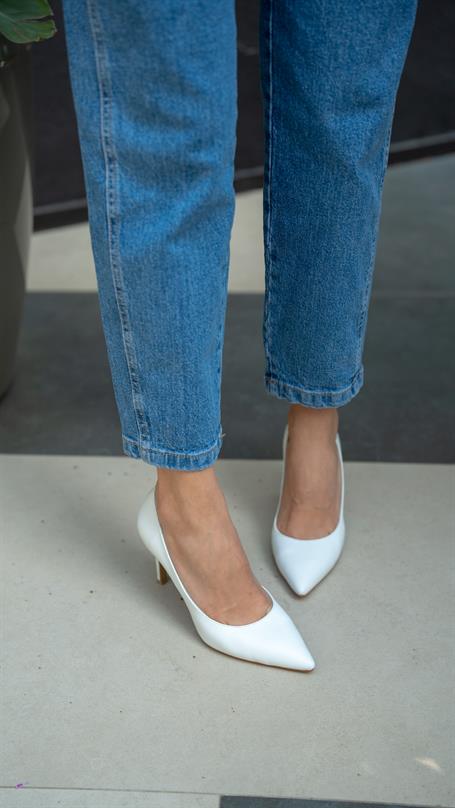 Pael Beyaz Deri Hakiki Deri Kadın Stiletto