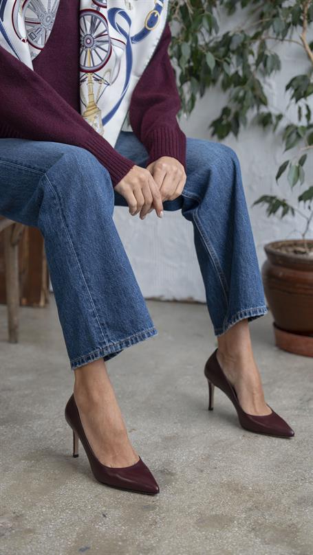 Pael Bordo Deri Hakiki Deri Kadın Stiletto