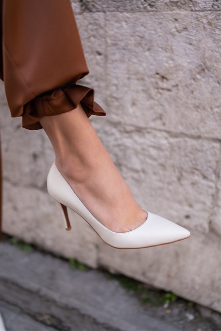 Pael Ekru Deri Hakiki Deri Kadın Stiletto