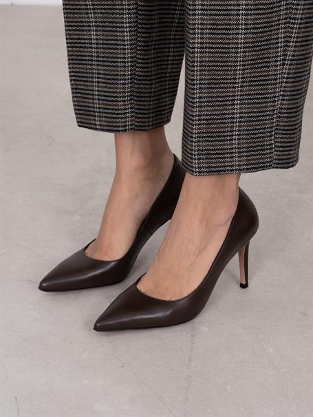 Pael Kahve Deri Hakiki Deri Kadın Stiletto