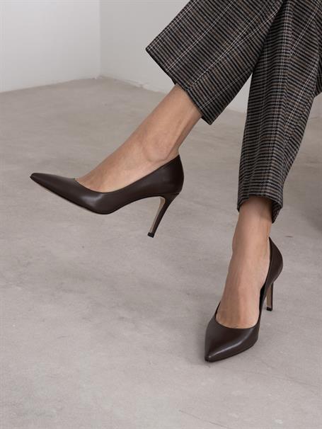 Pael Kahve Deri Hakiki Deri Kadın Stiletto