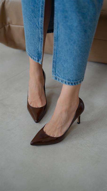 Pael Kahve Rugan Hakiki Deri Kadın Stiletto