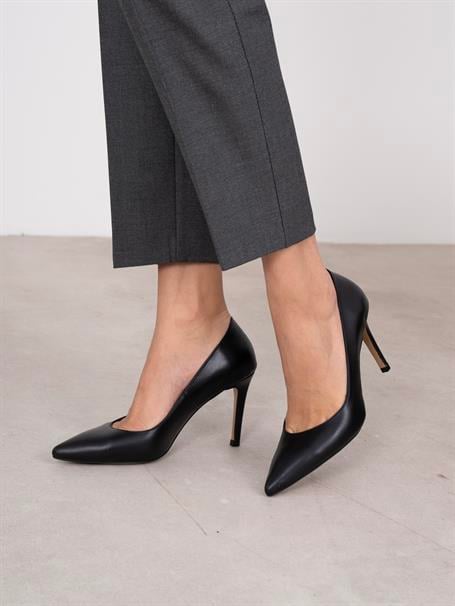 Pael Siyah Deri Hakiki Deri Kadın Stiletto