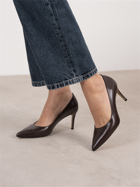 Paprica Kahve Deri Hakiki Deri Kadın Stiletto