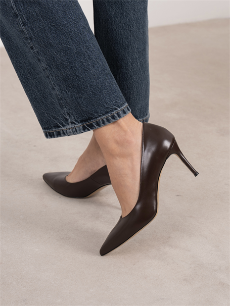 Paprica Kahve Deri Hakiki Deri Kadın Stiletto