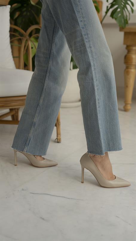 Ping Bej Deri Hakiki Deri Kadın Stiletto