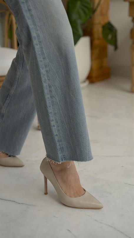 Ping Bej Deri Hakiki Deri Kadın Stiletto