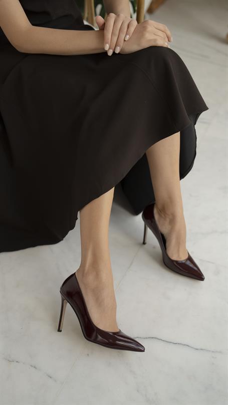 Ping Bordo Rugan Hakiki Deri Kadın Stiletto