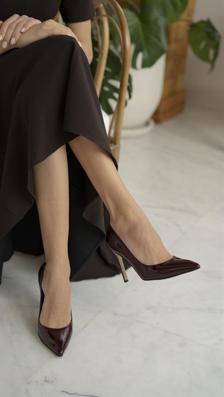 Ping Bordo Rugan Hakiki Deri Kadın Stiletto