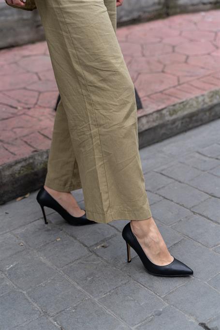 Ping Siyah Deri Hakiki Deri Kadın Stiletto