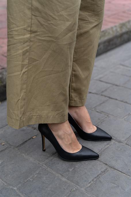 Ping Siyah Deri Hakiki Deri Kadın Stiletto